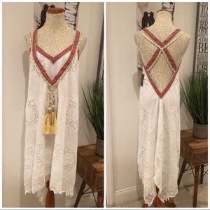 Boston Proper Lace Trim Tassel Asymmetrical Dress